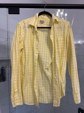Men’s J. Crew Yellow and White Gingham Button-Down Casual Shirt